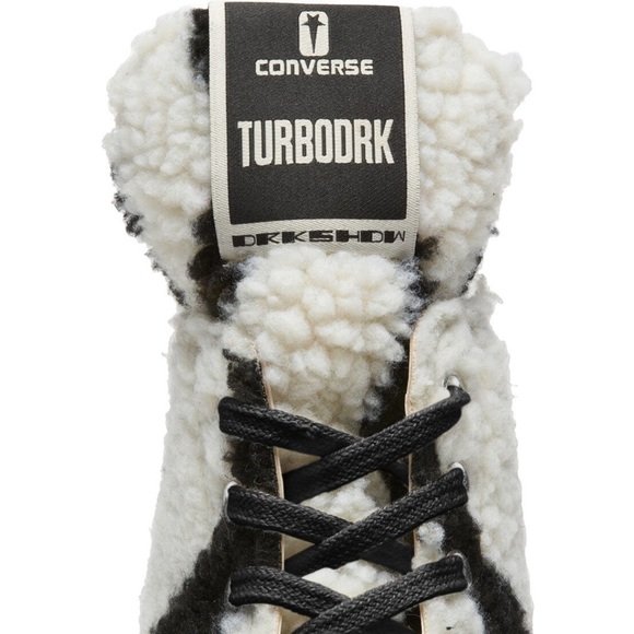 Rick Owens DRKSHDW x Converse TURBODRK White Shearling High-Top Zebra Sneakers - Picture 9 of 9